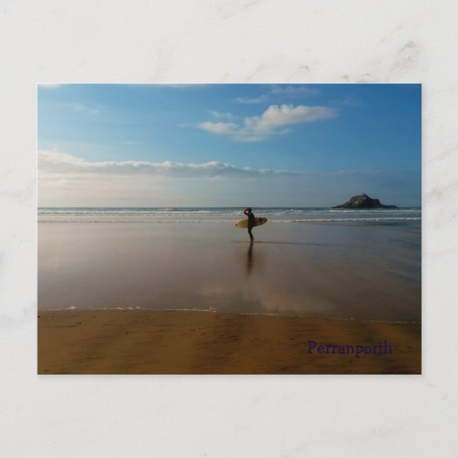Surfer at Perranporth Beach Cornwall England Postcard (Front)