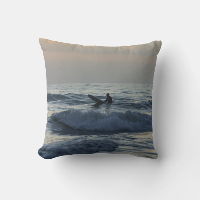 Surfer Awaits Throw Pillow (Front)