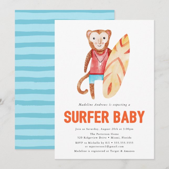 Surfer Baby | Invitation baby shower (Devant / Derrière)