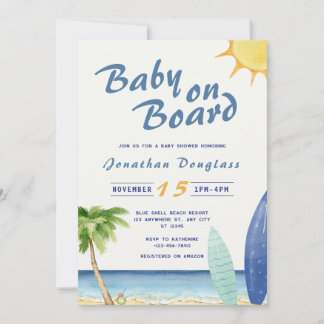 Surfer Baby On Board Surfer Beach  Invitation