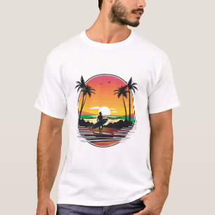 Surfer Beach Sunset Retro Tropical Illustration T-Shirt