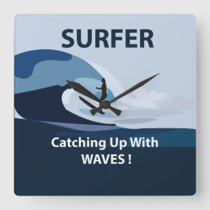 Surfer Beach Surfing Square Wall Clock
