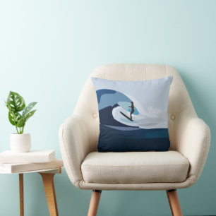 Surfer Beach Surfing Throw Pillow