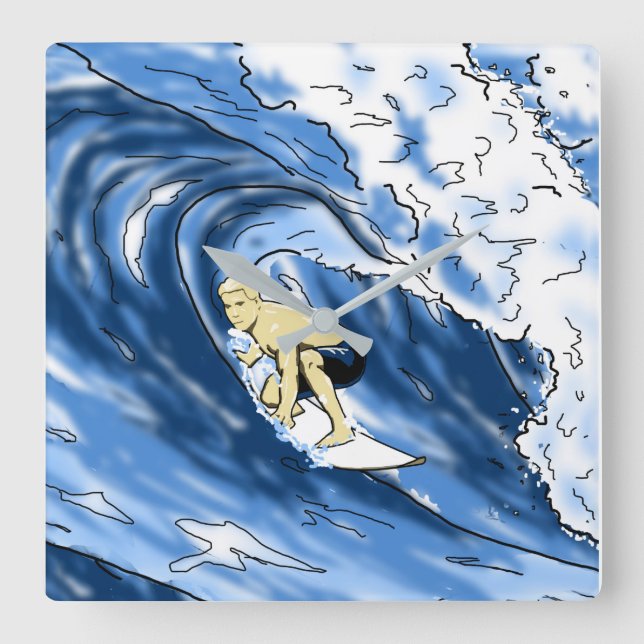 Surfer Big Wave Square Wall Clock (Front)