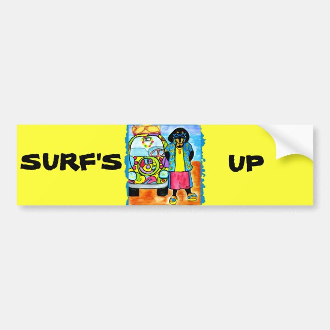 Surfer & Biker Doxies Bumper Sticker (Front)