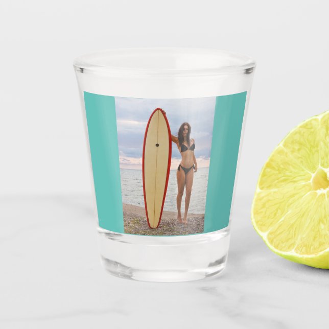 SURFER BIKINI GIRL SHOT GLASS GLASSES (Front)