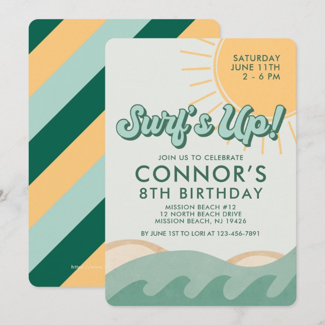 Surfer Boy Anniversaire Surf À Tout Âge Invitation (Devant / Derrière)