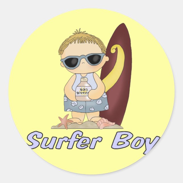 Surfer Boy Classic Round Sticker (Front)