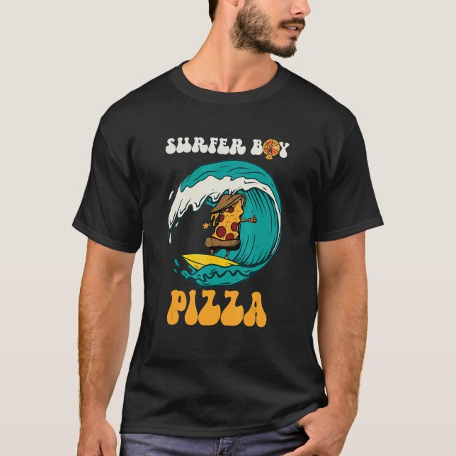 Surfer Boy for Who Love Surfing and Eat Pizzas Sum T-Shirt (Front)