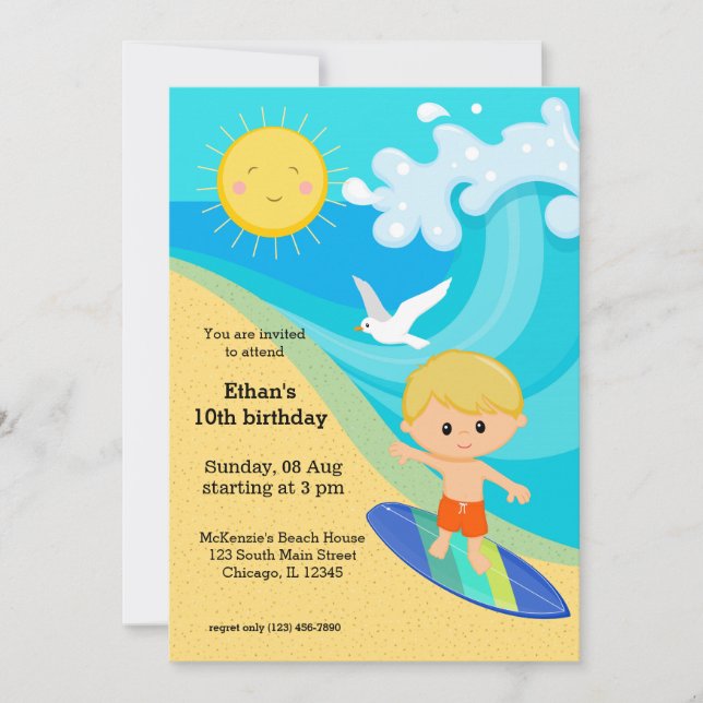 Surfer boy invitation (Front)