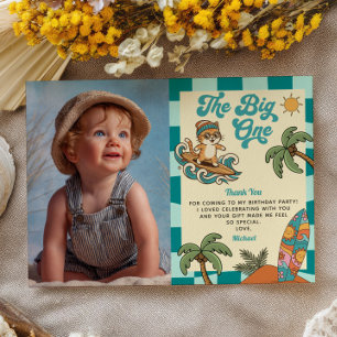 Surfer Cat Summer 1st Birthday Photo Thank You Invitation