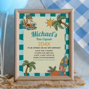 Surfer Cat Summer First Birthday Time Capsule Sign