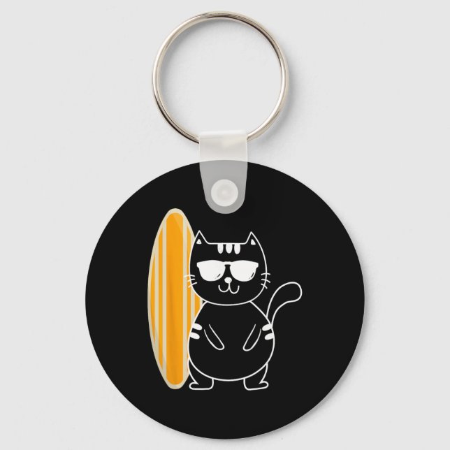 Surfer Cat - Surfing Surfboard Beach Ocean Waves S Keychain (Front)