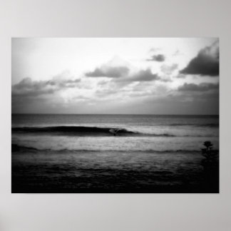 Surfer Catching a Wave in the Morning B&W Poster