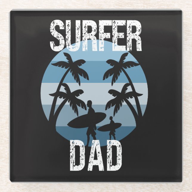 Surfer Dad Glass Coaster (Front)