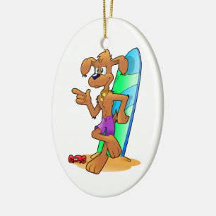 SURFER DOG CERAMIC ORNAMENT