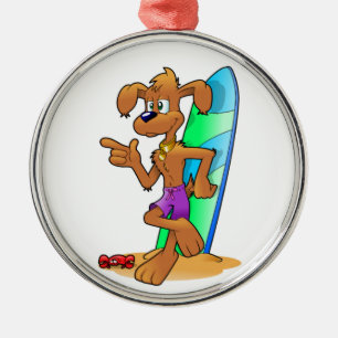 SURFER DOG METAL ORNAMENT