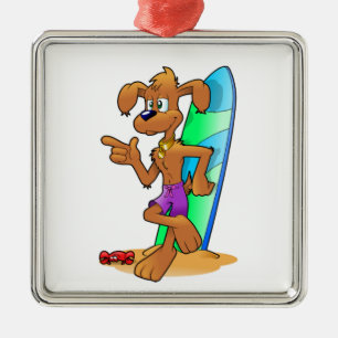 SURFER DOG METAL ORNAMENT