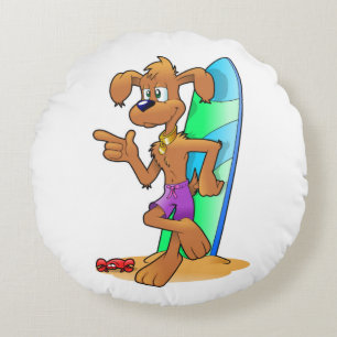 SURFER DOG ROUND PILLOW