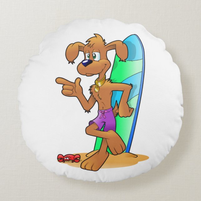SURFER DOG ROUND PILLOW (Front)