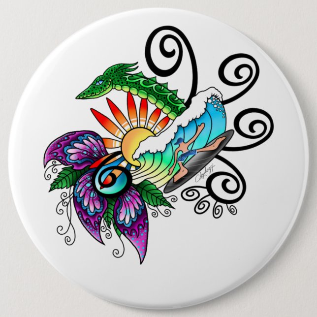 Surfer Dude Cartoon 6 Inch Round Button (Front)