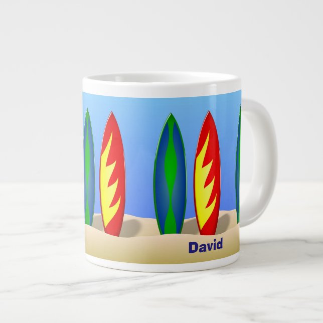 Surfer Dude Surfboards Large Coffee Mug (Front Right)