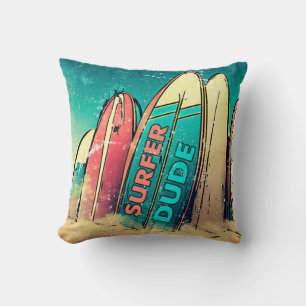Surfer Dude Surfboards Throw Pillow