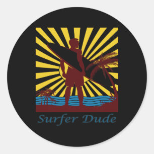 Surfer Dude, Surfing Classic Round Sticker
