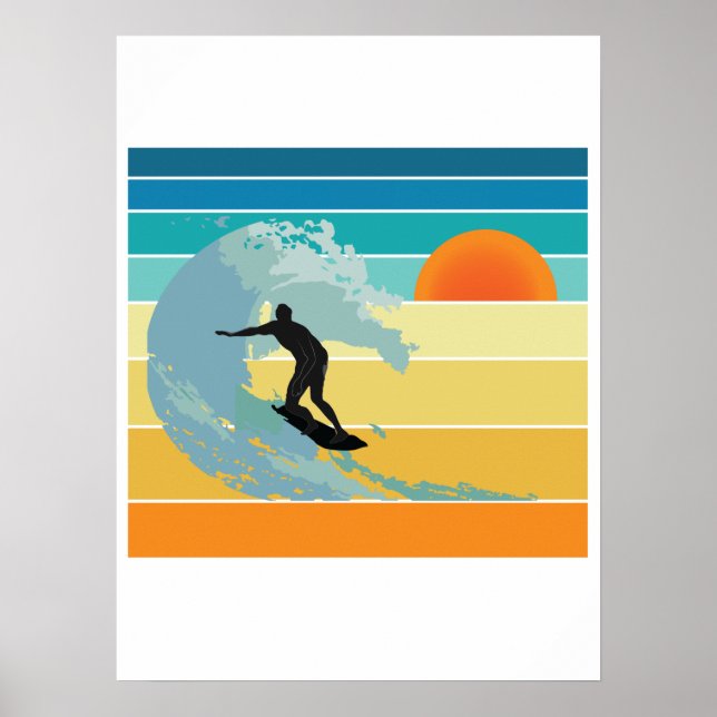Surfer Dude Vintage Sunset Poster (Front)