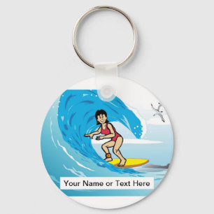 Surfer - Female Cartoon by PrintedPerfection.com Keychain