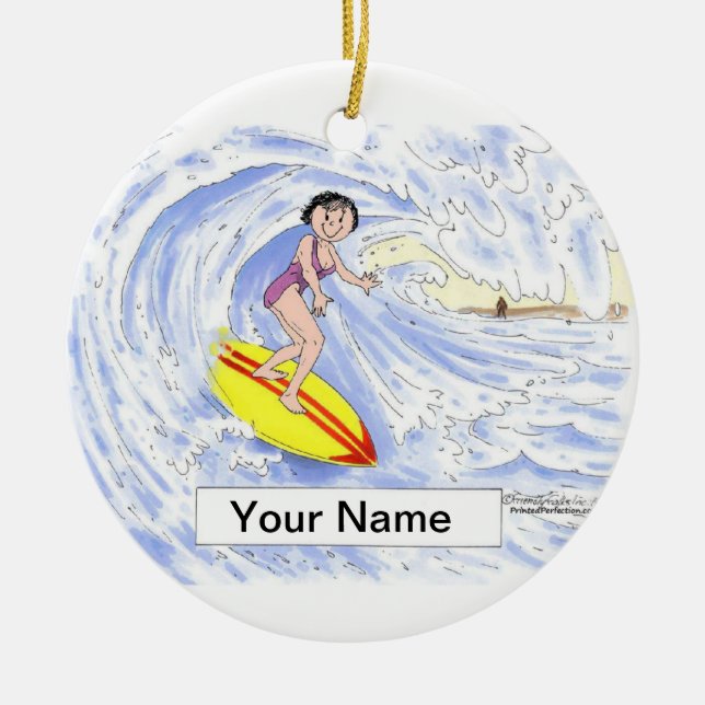 Surfer - Female Ceramic Ornament (Front)