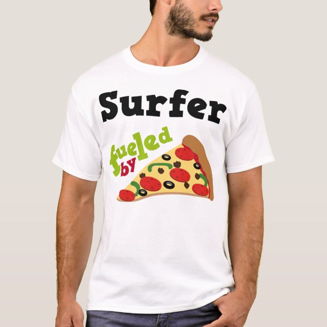 Surfer (Funny) Pizza T Shirt (Front)