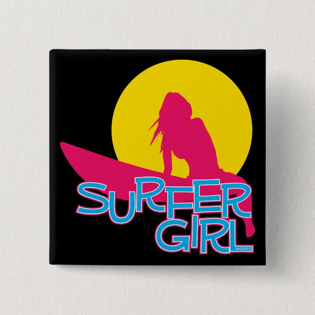 Surfer Girl 2 Inch Square Button (Front)
