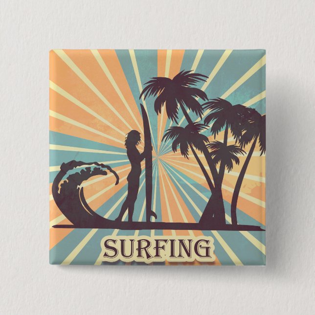 Surfer Girl 2 Inch Square Button (Front)