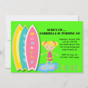 Surfer Girl Beach Party Birthday Invitation