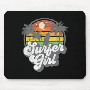 Surfer Girl Beach Retro 70s Vintage Surfing Vacati Mouse Pad