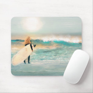 Surfer Girl Beach Waves Mouse Pad