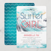 Surfer Girl Blue Wave Splash Surfing Baby Shower