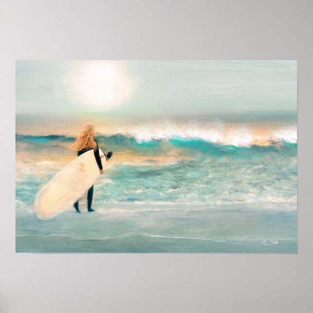 Surfer Girl Blue Waves Poster (Front)
