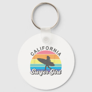 Surfer Girl California Surfing Surf Beach Women Cu Keychain