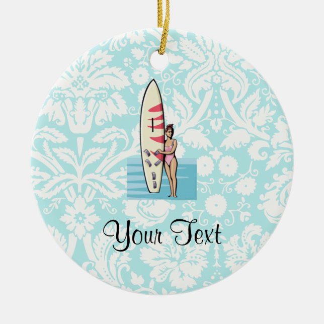 Surfer Girl Ceramic Ornament (Front)