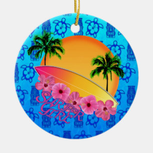 Surfer Girl Ceramic Ornament