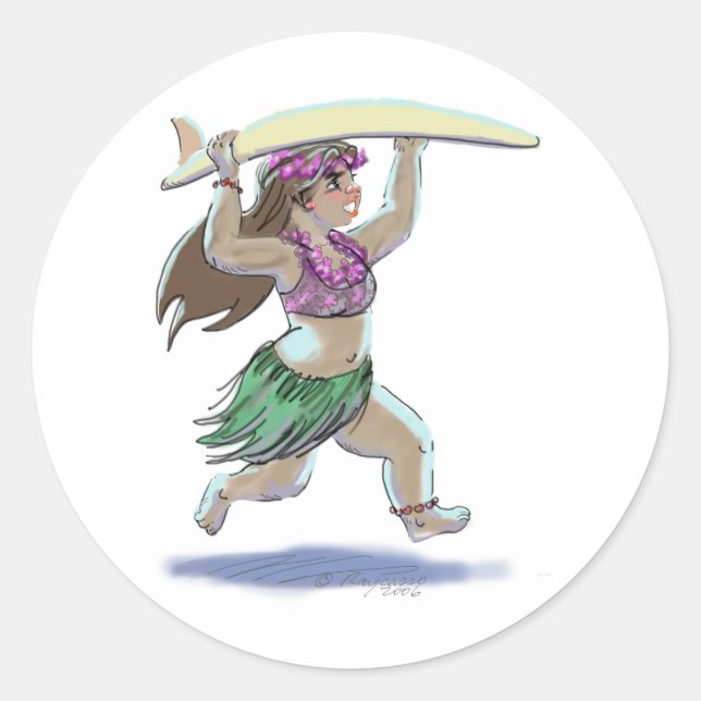 surfer girl classic round sticker (Front)