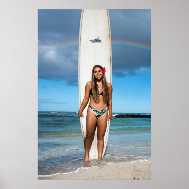 Surfer Girl ~ Hawaii Rainbow Poster (Front)