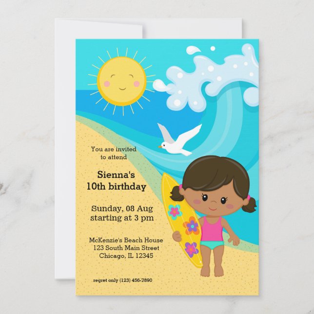 Surfer girl invitation (Front)