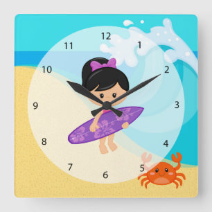 Surfer girl square wall clock
