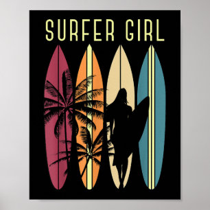 Surfer Girl Surfboard Surfing Women Girls Surf Oce Poster