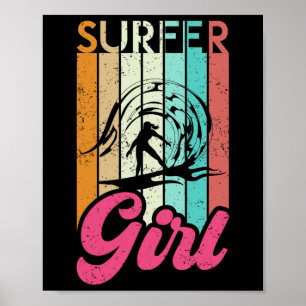 Surfer Girl Surfboard Women Surf Ocean Retro Surfi Poster