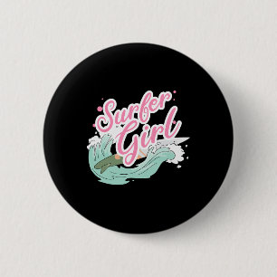 Surfer Girl Surfing  2 Inch Round Button