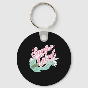 Surfer Girl Surfing Keychain